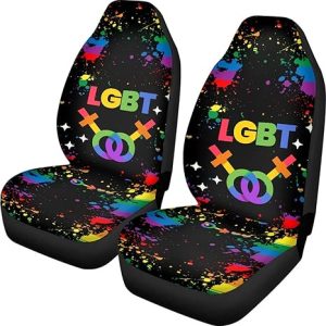 LGBT Rainbow Print Front Seat Covers 2 Pieces Gay Colorful Splash Auto Seat Protectors for Front Seat Stretchy Interior Accessories Universal Fit Cars Sedan SUV, Black - Aquarius Car Seat Cover for men