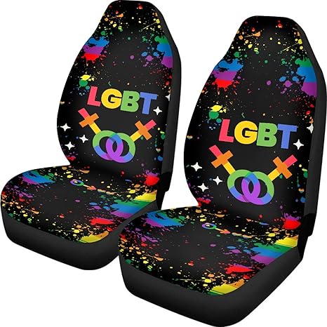 LGBT Rainbow Print Front Seat Covers 2 Pieces Gay Colorful Splash Auto Seat Protectors for Front Seat Stretchy Interior Accessories Universal Fit Cars Sedan SUV, Black - Aquarius Car Seat Cover for men