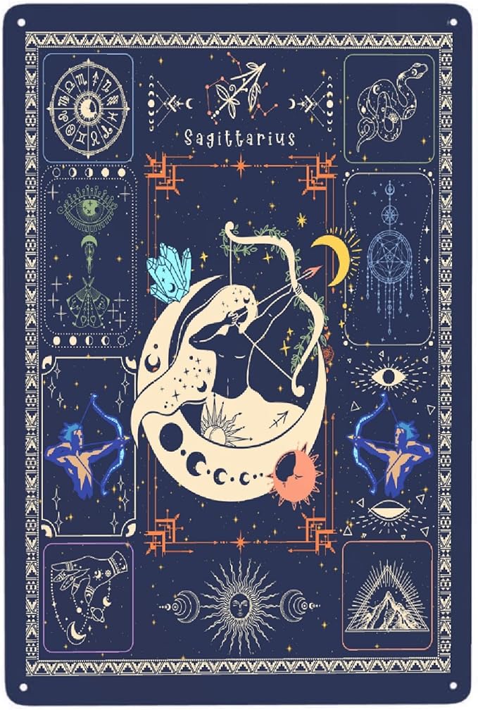 HORSESBLANKET Sagittarius Constellation Astrology Vintage Aluminum Metal Poster Sign Decor Metal Tin Sign For cafe Home Retro Club Bar Bathroom Poster Wall Art & Decor Gift 8x12 inches - Sagittarius Home Decor for men