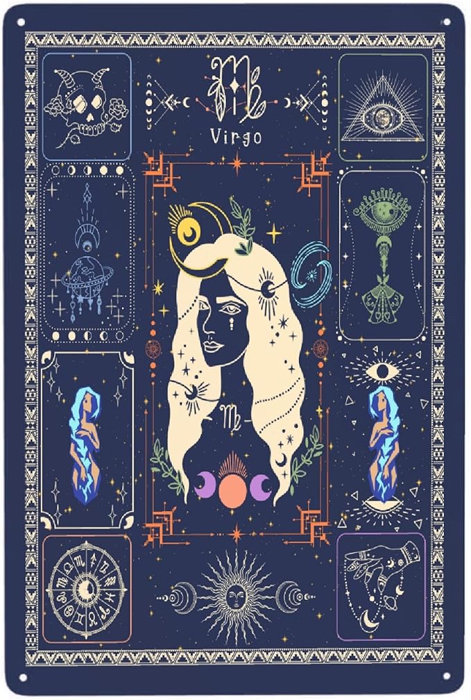 HORSESBLANKET Virgo Constellation Astrology Vintage Aluminum Metal Poster Sign Decor Metal Tin Sign For cafe Home Retro Club Bar Bathroom Poster Wall Art & Decor Gift 8x12 inches - Virgo Poster for men