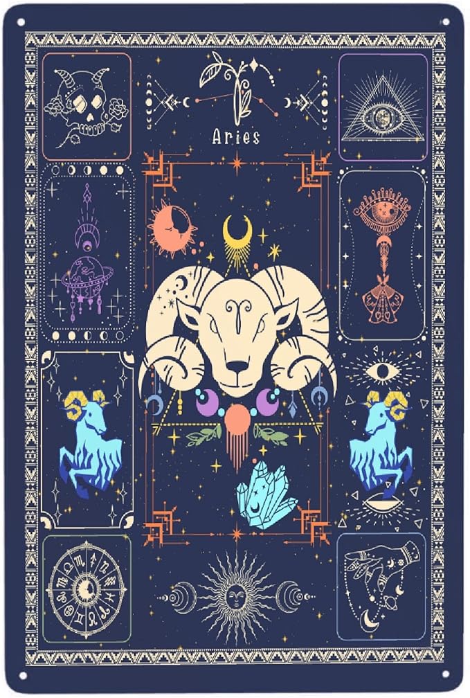 HORSESBLANKET Aries Constellation Astrology Vintage Aluminum Metal Poster Sign Decor Metal Tin Sign For cafe Home Retro Club Bar Bathroom Poster Wall Art & Decor Gift 8x12 inches - Aries Poster for men