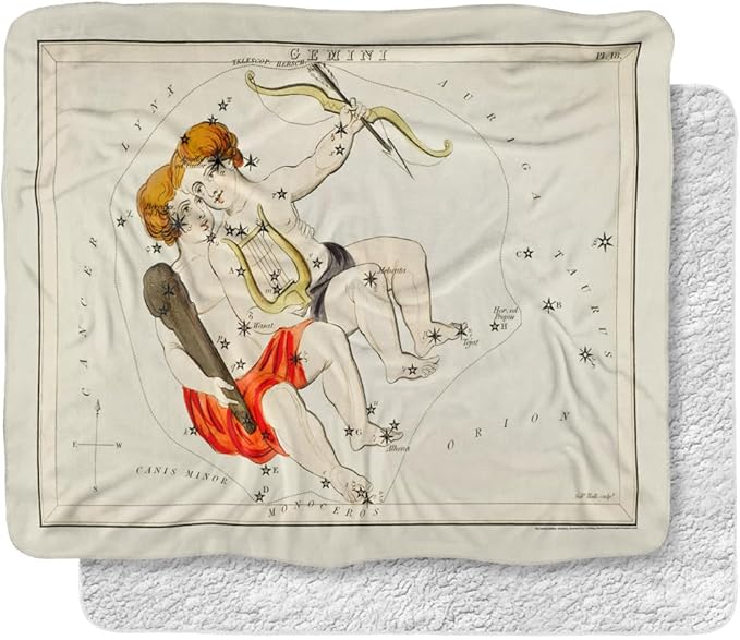 bCreative - Graffitee Studios - S Hall Blanket, 50"x60" Vintage Gemini Zodiac Silky Touch Sherpa Back Super Soft Throw Blanket - Gemini Blanket for men