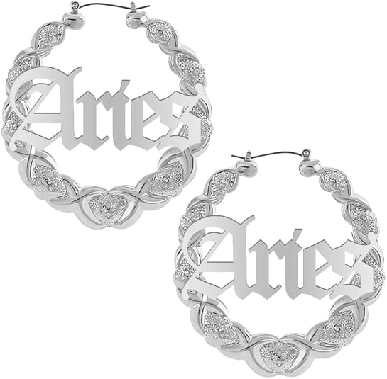 Zodiac Bamboo Hoop XOXO Earrings - Sterling Silver Plated Earrings for Women Girls Astrology Earrings Fashion Jewelry 90's Earrings for Women Hip Hop Style Party Accessory - Aries Ring for men