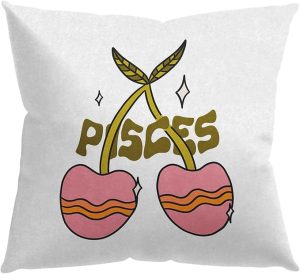 Knibeo Retro Groovy Hippie Pisces Cherries Zodiac Constellations Astrology Throw Pillow Cover,18 x 18 Inch Pillow Cover,Teen Girls Gifts,Home Living Room Girls Bedroom Dorm Decor - Pisces Pillow for men