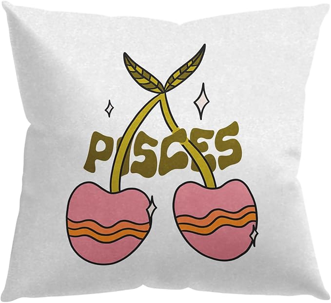 Knibeo Retro Groovy Hippie Pisces Cherries Zodiac Constellations Astrology Throw Pillow Cover,18 x 18 Inch Pillow Cover,Teen Girls Gifts,Home Living Room Girls Bedroom Dorm Decor - Pisces Pillow for men