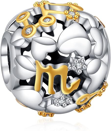 Annmors 12 Zodiac Sign Charm for Bracelet & Necklace 925 Sterling Silver Two Tone Charm Bead fit European Bracelet Christmas Halloween Birthday Gifts for Women Family Friends - Scorpio Accessories for men