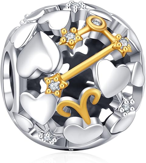 12 Zodiac Sign Charm for Bracelet & Necklace 925 Sterling Silver Two Tone Charm Bead fit European Bracelet Christmas Halloween Birthday Gifts for Women Family Friends - Aries Bracelet for men
