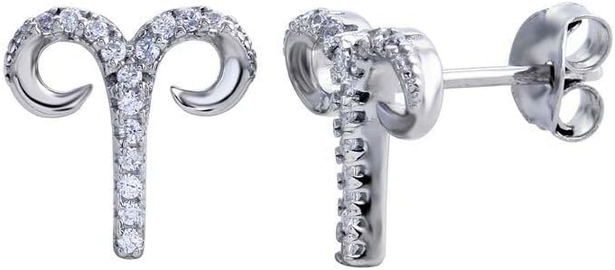 Sterling Silver 925 Aries Sign CZ Earrings for Women Horoscope Constellation Astrology Stud Earrings Zodiac Symbol Jewelry - Aries Ring for men