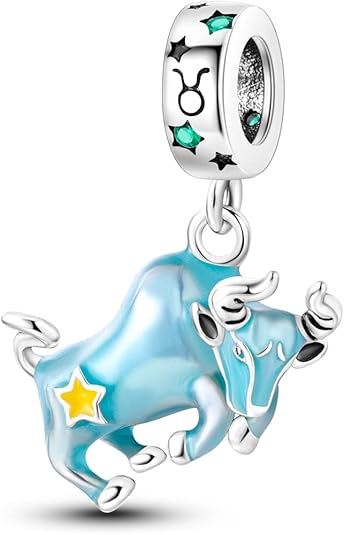 Parmuz Zodiac Sign Charms for Bracelet Necklace 925 Sterling Silver Charms 12 Constellation/Horoscope Star Dangle Birthstone Beads, Birthday Jewelry Gifts for Women Men - Taurus for men