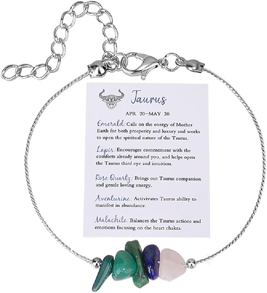 COLORFUL BLING Healing Crystal Zodiac Bracelet for Women Spiritual Crystal Zodiac Sign Beaded Bracelets Natural Stone Chakra 12 Constellation Bracelet Horoscope Jewelry Birthday Gift - Taurus for men