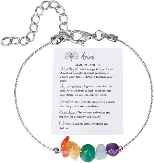 Healing Crystal Zodiac Bracelet for Women Spiritual Crystal Zodiac Sign Beaded Bracelets Natural Stone Chakra 12 Constellation Bracelet Horoscope Jewelry Birthday Gift - Aries Bracelet for men
