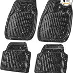 CAR PASS Shining Glitter Car Floor Mats 3D Leather Waterproof All Weather, Universal Trim to Fit & Anti-Slip, Safety & Light Easy Clean Install Fit for SUV,Truck,Auto,Sedan,Van 4 Piece (Black Glitter) - Virgo Car Floor Mat for men