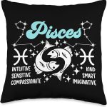 Pisces Astrology For Pisces Zodiac Sign Zodiac Sign Birthday Pisces Horoscope Throw Pillow, 16x16, Multicolor - Pisces Pillow for men