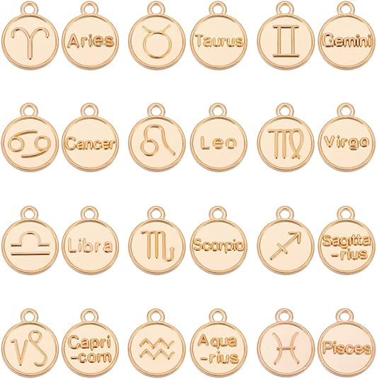 120Pcs Zodiac Sign Charms, 10 Sets Constellation Charm Flat Round Zodiac Pendant Alloy Pendant Charms Astrology Horoscope Pendants for DIY Bracelet Necklace Craft Gifts Making - Aries Bracelet for men