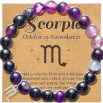 WATINC Constellation Zodiac Bracelet, Birthday Gifts for Women, Purple Natural Stone Astrology Bracelet with Charm Wish Card Envelop, Bracelet Jewelry for Bday - Scorpio Products for men