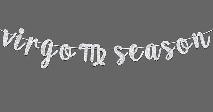 Virgo Season Banner, Happy Birthday Virgo Bunting Sign, Big Virgo Energy, 12 Zodiac Constellation Theme Birthday Party Decoration Supplies, Silver Glitter - Virgo Poster for men