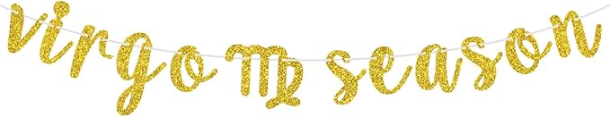 Virgo Season Banner, Happy Birthday Virgo Bunting Sign, Big Virgo Energy, 12 Zodiac Constellation Theme Birthday Party Decoration Supplies, Gold Glitter - Virgo Poster for men