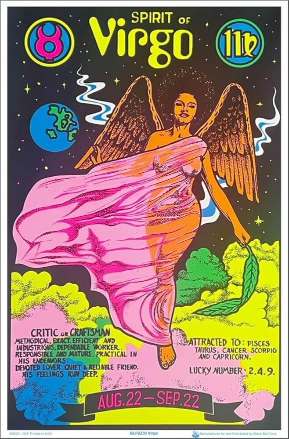 Virgo Zodiac Sign - Flocked - Blacklight Poster - 23" x 35" - Virgo Poster for men