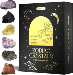 Wyspell Scorpio Crystal Set - 6 Raw Scorpio Crystals and Healing Stones - Scorpio Gifts for Women - Birthday Gifts for Women - Astrology Gifts for Women - Zodiac Crystal Set - Healing Gifts - Scorpio Products for men