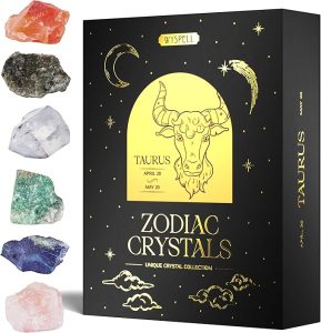 Wyspell Taurus Crystal Set - 6 Raw Taurus Crystals and Healing Stones - Zodiac Gifts for Women - Birthday Gifts for Women - Astrology Gifts for Women - Zodiac Crystal Set - Taurus Products for men
