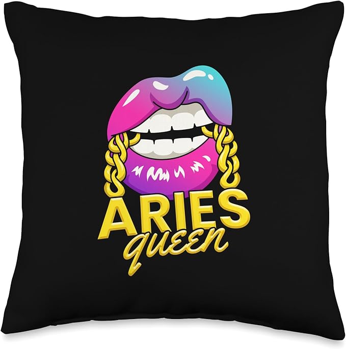 Aesthetic Aries Lip Gifts & Co. Zodiac Star Sign: Aries Queen-Horoscope Throw Pillow, 16x16, Multicolor - Aries Pillow for men