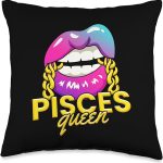 Aesthetic Pisces Lip Gifts & Co. Pisces Queen-Zodiac Star Sign Throw Pillow, 16x16, Multicolor - Pisces Pillow for men
