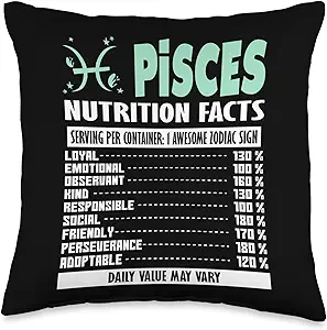 Nutrition Facts - Zodiac Sign Pisces Throw Pillow - Pisces Pillow for men