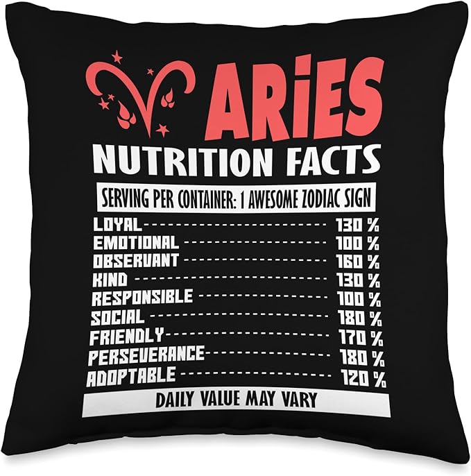 Nutrition Facts - Zodiac Sign Aries Throw Pillow - Aries Pillow for men