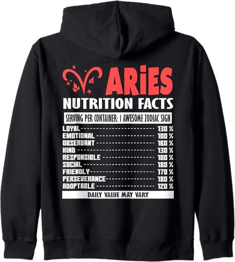 Nutrition Facts - Zodiac Sign Aries Zip Hoodie - Aries Hoodie for men