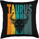 Retro - Zodiac Sign Taurus Throw Pillow - Taurus Pillow for men