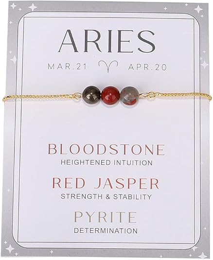 Zodiac Bead Bracelets Natural Stone Healing Gemstone Crystal Beaded Bracelets Horoscope Stretch Adjustable for Men, Women, Teens - Aries Bracelet for men