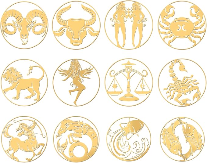 OLYCRAFT 12 Pcs Constellation Pattern Stickers Self Adhesive Golden Stickers Zodiac Signs Brass Metal Sticker for DIY Scrapbooks Resin Crafts Phone Decorations Cool Sticker - 12 Styles - Aries Sticker for men