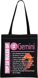 12 Zodiac Signs Gift Birthday Gifts for Women Top 10 Rules Of Zodiac Handle Bag Horoscope Tote Bag - Gemini Canvas for men