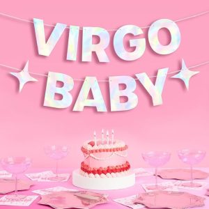 xo, Fetti Virgo Baby Birthday Party Iridescent Foil Banner - 5 Ft. | Zodiac Virgo, Horoscope, Astrology Bday Party Decorations Gift - Virgo Poster for men