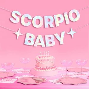 xo, Fetti Scorpio Baby Birthday Party Iridescent Foil Banner - 5 Ft. | Zodiac Scorpio, Horoscope, Astrology Bday Party Decorations Gift - Scorpio Products for men