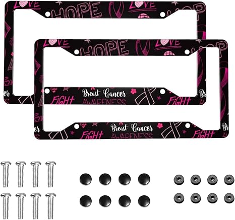 Hope Breast Cancer License Plate Frame 2 Pack License Plate Holder Universal Aluminum License Plate Cover Car Accessories Decor with Screw for Men Women 12.3 x 6.3 Inch - Cancer Car Accessories for men