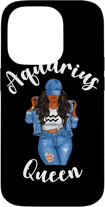 Streetwise Aquarius Black Queen Afro January Zodiac Birthday Case for iPhone 14 Pro - Aquarius Phone Case for men