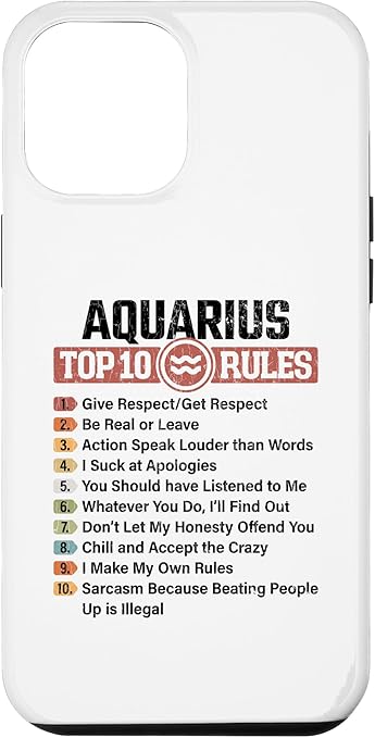 iPhone 14 Pro Max Zodiac Sign Funny Top 10 Rules Of Aquarius Graphic Case - Aquarius Phone Case for men