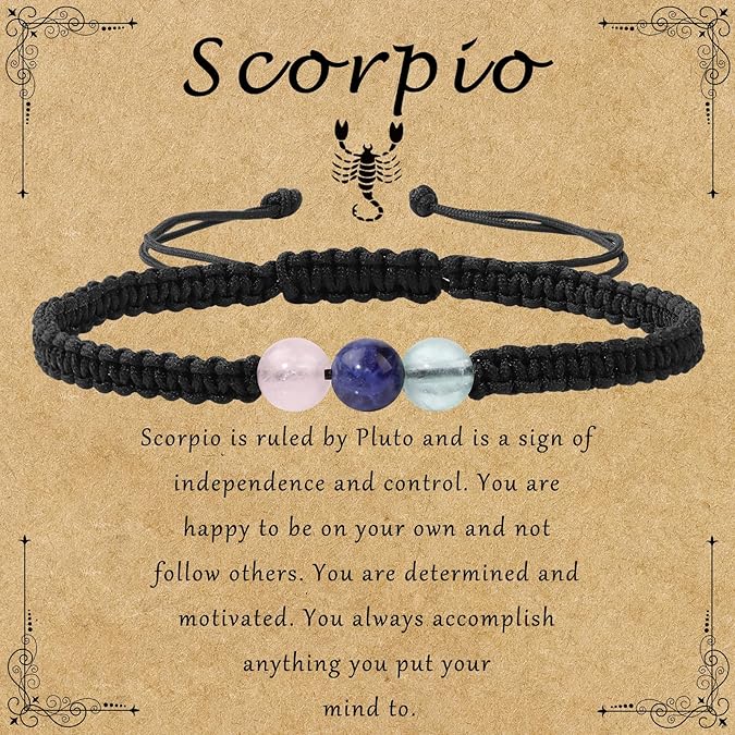GolbalJew Zodiac Bracelets for Women Healing Crystal Stone 6mm Beads Bracelet Birthday Zodiac Gifts Horoscope Spiritual Bracelet - Scorpio Products for men
