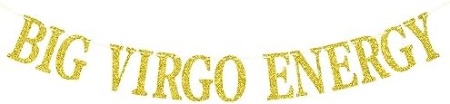Big Virgo Energy Banner, Virgo Birthday Decor, 12 Zodiac Constellations Birthday Themed Party Decorations (Gold Glitter) - Virgo Poster for men
