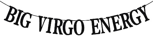 Big Virgo Energy Banner, Virgo Birthday Decor, 12 Zodiac Constellations Birthday Themed Party Decorations (Black Glitter) - Virgo Poster for men