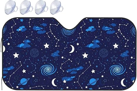 Windshield Sun Shade Folding Auto Sunshade, Blocks UV Rays Sun Visor Protector, Compatible with Zodiac Constellation Galaxy Starry Night Stars Glow in The Dark Midnight Windshield Sun Shade - Aries Car Ornament for men