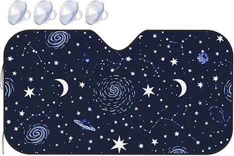 Windshield Sunshade, Funny Foldable Reflective Sun Visor, Front Window Sun Protector Cover, Car Sun Shade Windshield Compatible with Zodiac Constellation Blue Galaxy Starry Night Stars - Aries Car Ornament for men
