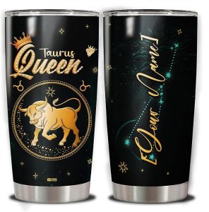 WAZONE Personalized Zodiac Tumbler Horoscope Taurus Queen Sign Customized Name Astrology Stainless Steel 20oz 30oz Insulated Travel Mug Drinking Cup Constellation Gifts For Women Men - Taurus for men