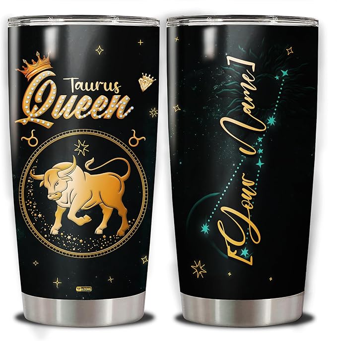 WAZONE Personalized Zodiac Tumbler Horoscope Taurus Queen Sign Customized Name Astrology Stainless Steel 20oz 30oz Insulated Travel Mug Drinking Cup Constellation Gifts For Women Men - Taurus for men