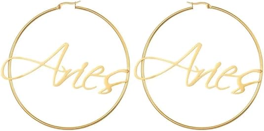 Boho Horoscope 12 Zodiac Sign Hoop Earrings 18k Gold Plated Womens Fashion Jewelry Astrology Inspired Jewelry Women Teens Hypoallergenic Lightweight Hoop Earrings - Aries for men