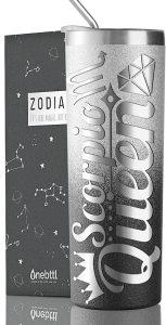 Onebttl Zodiac Gifts for Women, Best Friend Birthday Gifts for Her, 20oz Stainless Steel Tumbler, Engraved Logo Black and Silver, Scorpio - Scorpio Accessories for men
