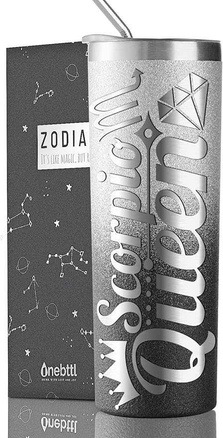 Onebttl Zodiac Gifts for Women, Best Friend Birthday Gifts for Her, 20oz Stainless Steel Tumbler, Engraved Logo Black and Silver, Scorpio - Scorpio Accessories for men