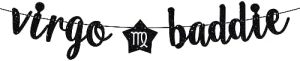 Virgo Baddie Banner, Virgo Happy Birthday Decor, 12 Constellation Zodiac Virgo Themed Birthday Party Decorations for Boys and Girls - Black Glitter - Virgo Poster for men