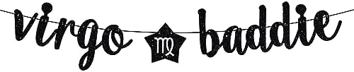 Virgo Baddie Banner, Virgo Happy Birthday Decor, 12 Constellation Zodiac Virgo Themed Birthday Party Decorations for Boys and Girls - Black Glitter - Virgo Poster for men